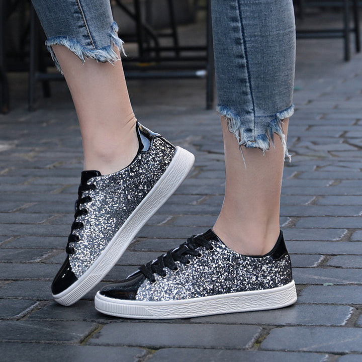 Women's sequins glitter lace-up platform sneakers