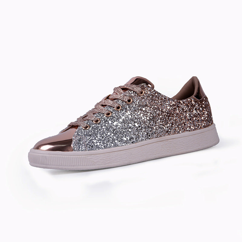 gold Women's sequins glitter lace-up platform sneakers
