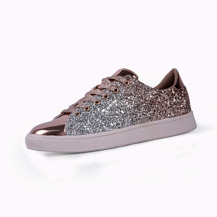 gold Women's sequins glitter lace-up platform sneakers