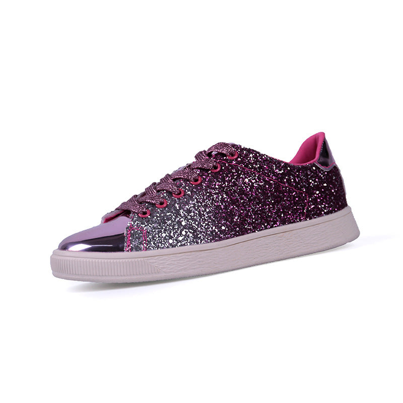 pink Women's sequins glitter lace-up platform sneakers