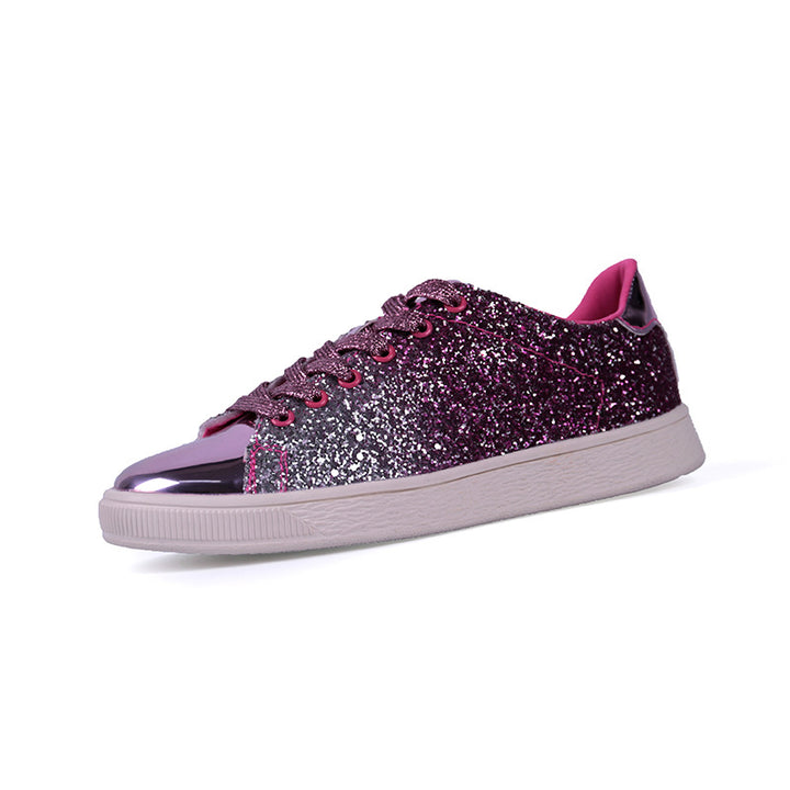 pink Women's sequins glitter lace-up platform sneakers