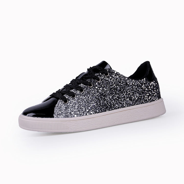 black Women's sequins glitter lace-up platform sneakers