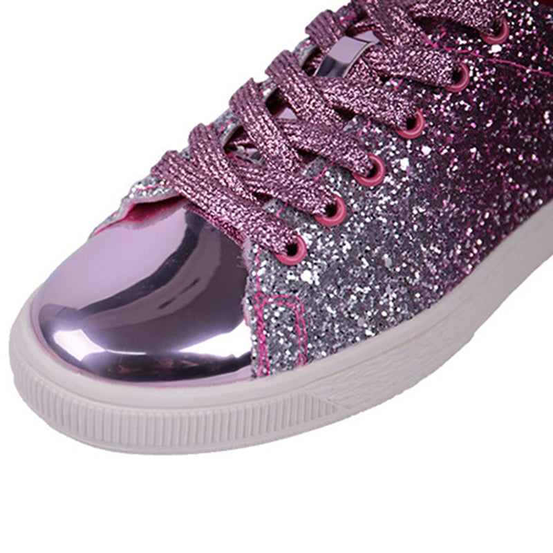 pink Women's sequins glitter lace-up platform sneakers