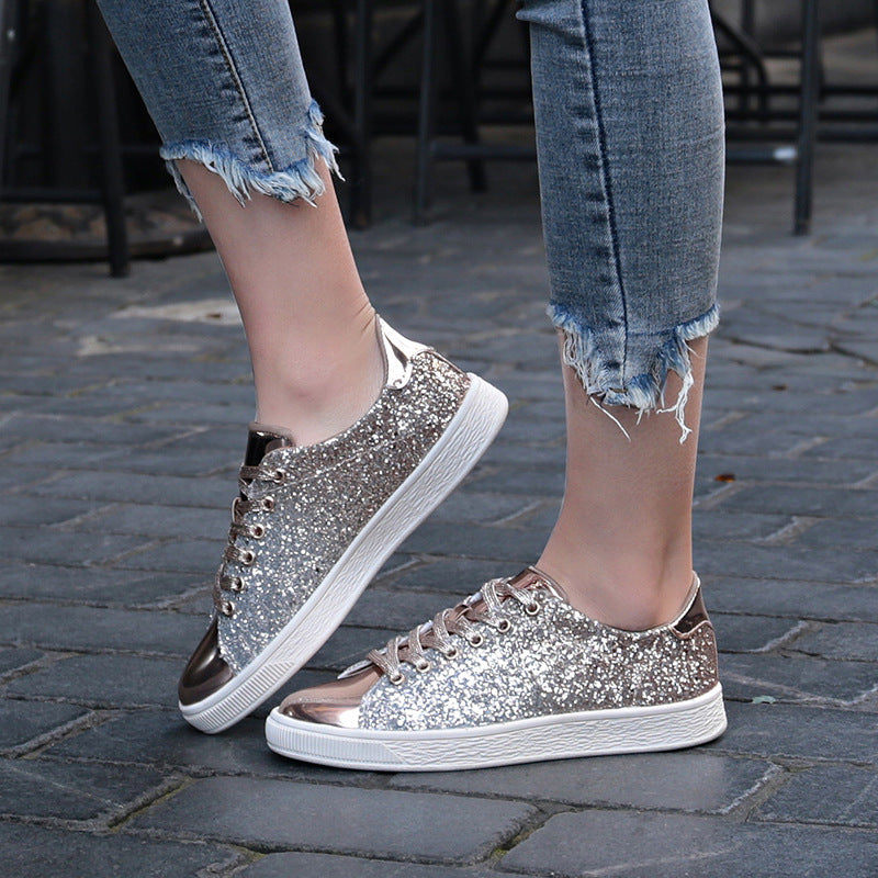 Women's sequins glitter lace-up platform sneakers