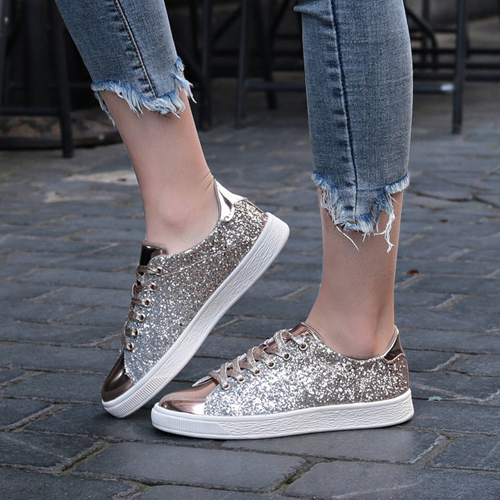 Women's sequins glitter lace-up platform sneakers