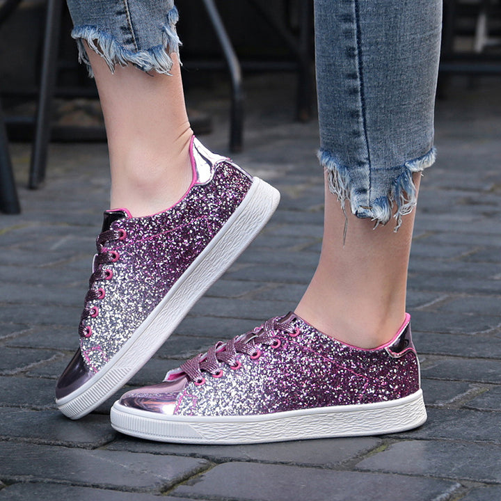 Women's sequins glitter lace-up platform sneakers
