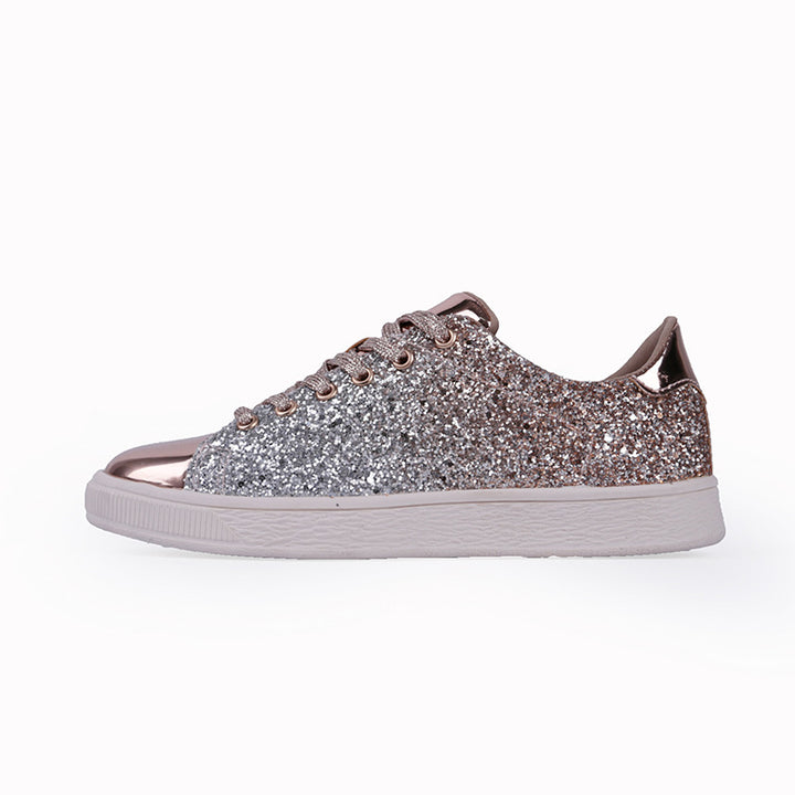 gold Women's sequins glitter lace-up platform sneakers