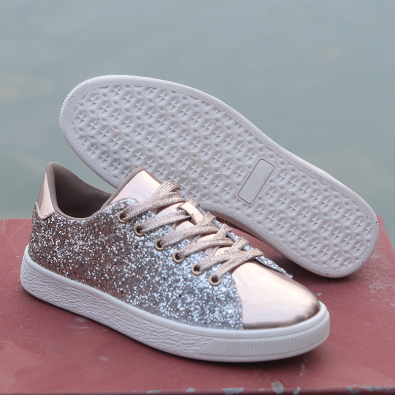 gold Women's sequins glitter lace-up platform sneakers
