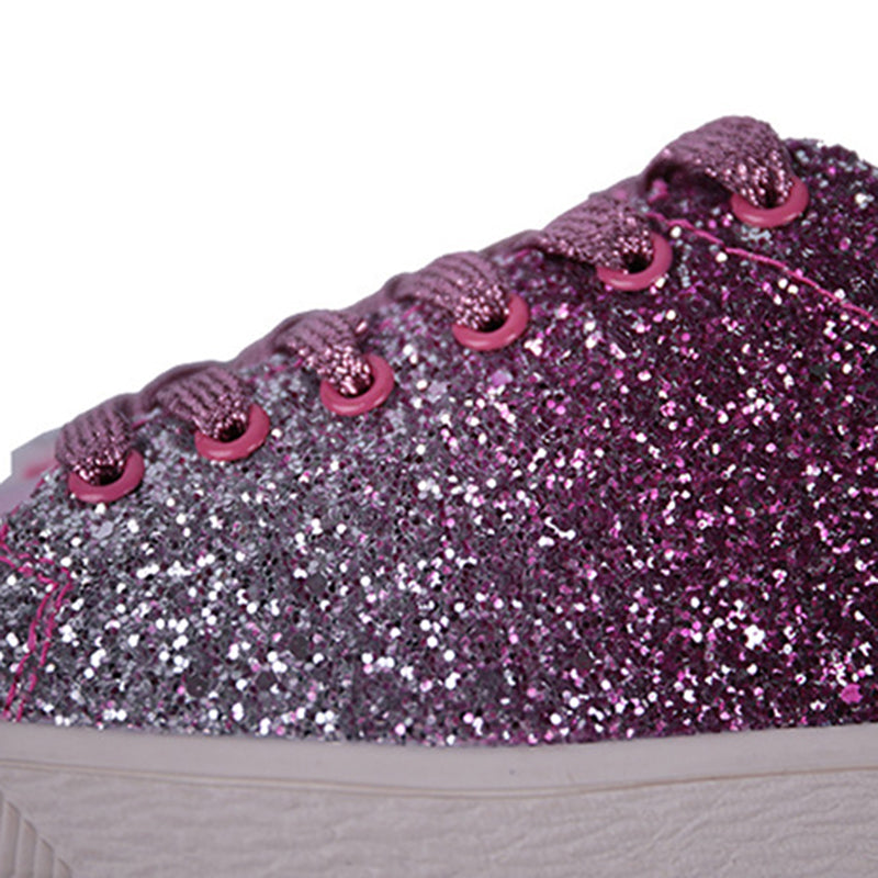 pink Women's sequins glitter lace-up platform sneakers