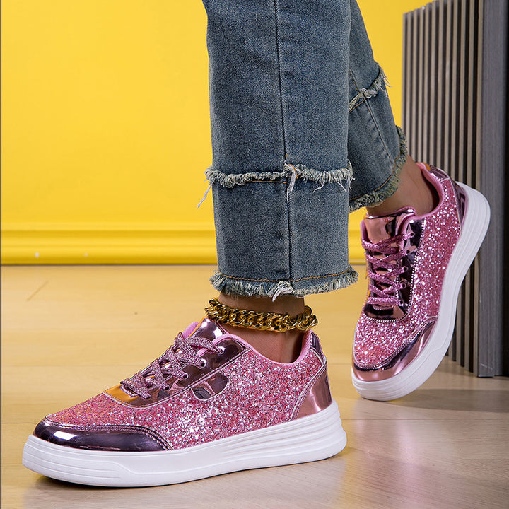 Women's sequins glitter lace-up platform sneakers for music festival, parties