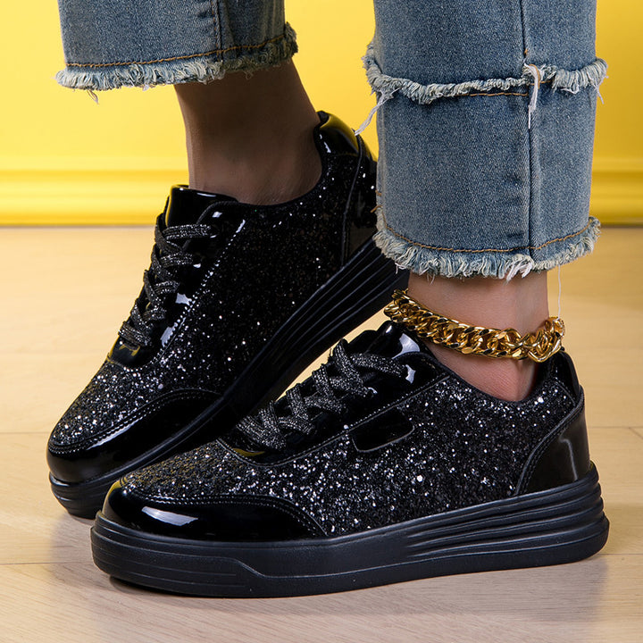 Women's sequins glitter lace-up platform sneakers for music festival, parties