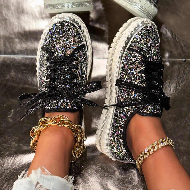 Women's sequins glitter lace-up platform sneakers for parties, festivals, club outfits