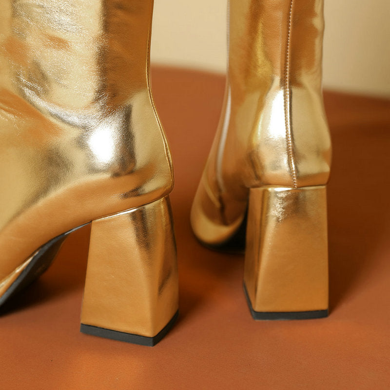 gold Women's silver gold metallic lace-up knee hight boots fancy dress party shoes