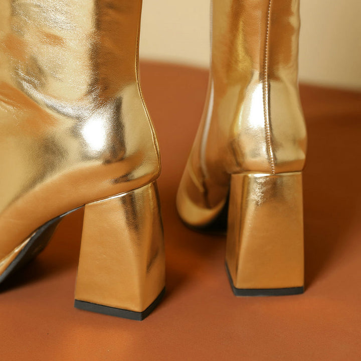 gold Women's silver gold metallic lace-up knee hight boots fancy dress party shoes