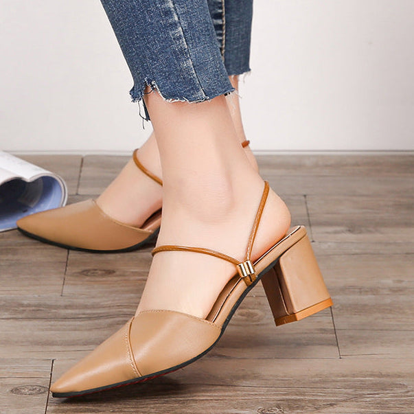 Women's slip-on pointed toe block heels mules