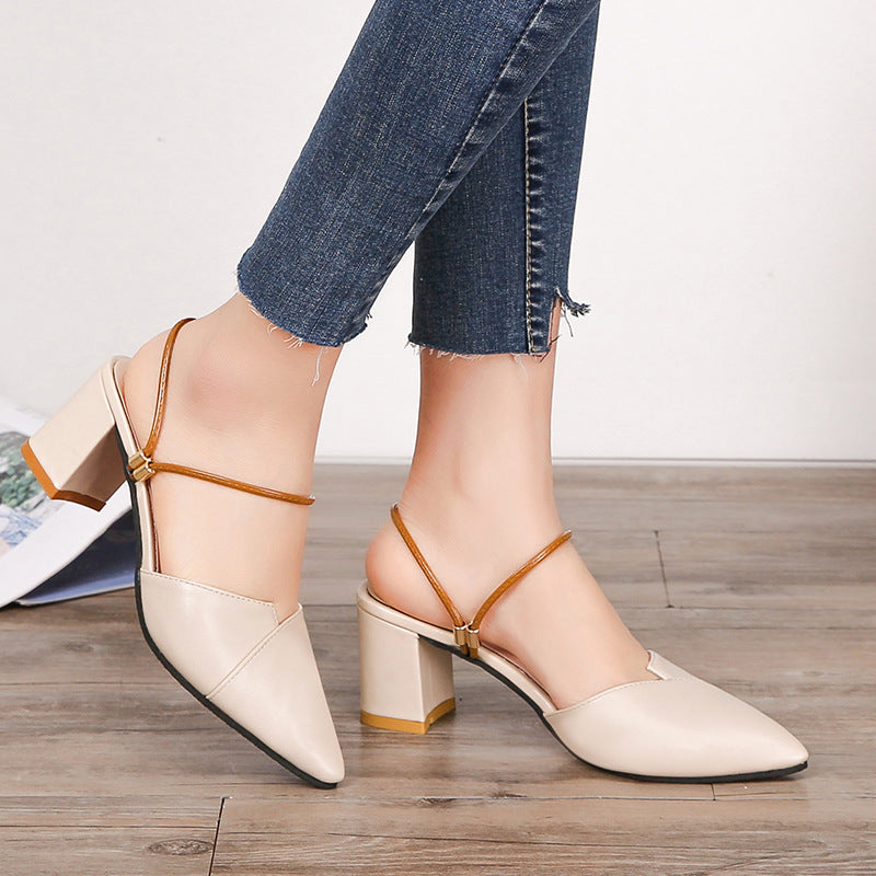 Women's slip-on pointed toe block heels mules