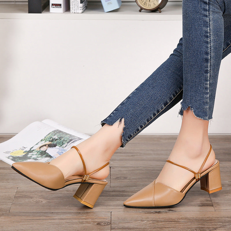 apricot Women's slip-on pointed toe block heels mules