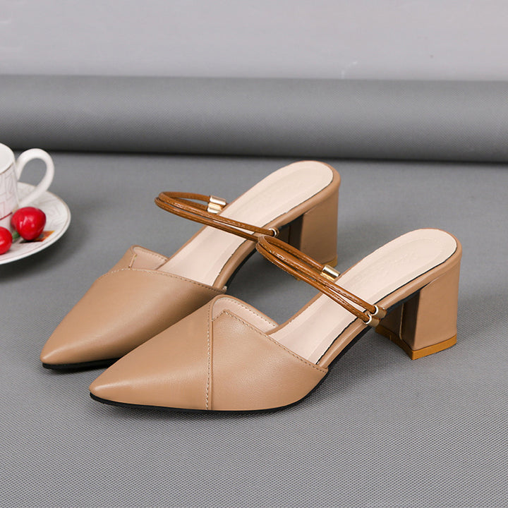 Women's slip-on pointed toe block heels mules
