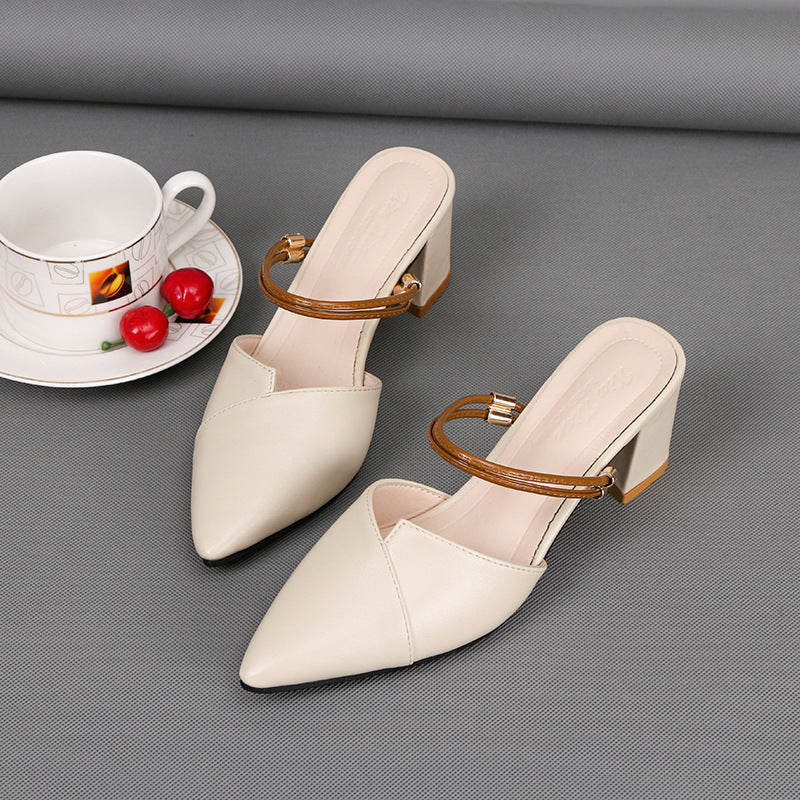 Women's slip-on pointed toe block heels mules