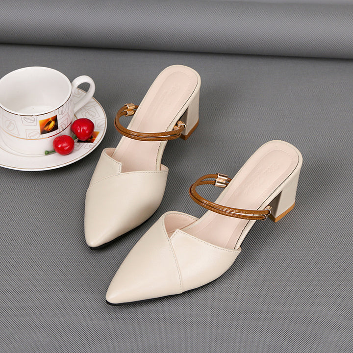 Women's slip-on pointed toe block heels mules