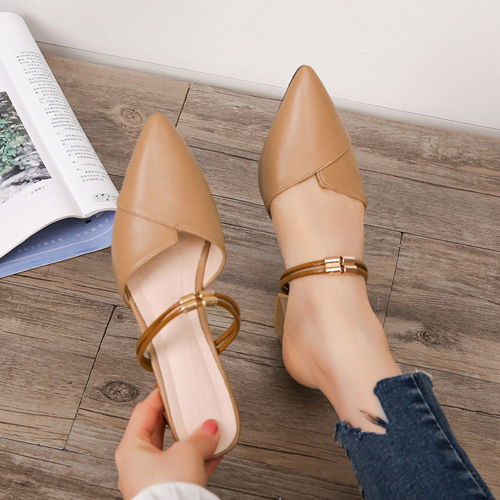 apricot Women's slip-on pointed toe block heels mules