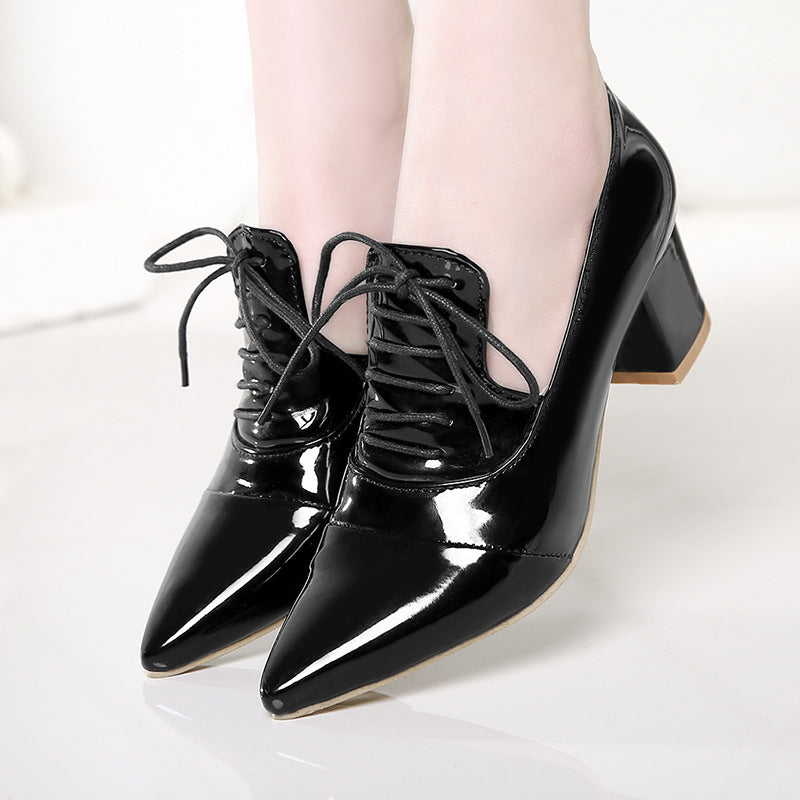 black Women's slip-on work/casual lace-up shoes with pointed toe