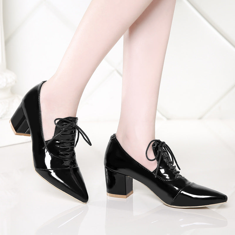 black Women's slip-on work/casual lace-up shoes with pointed toe
