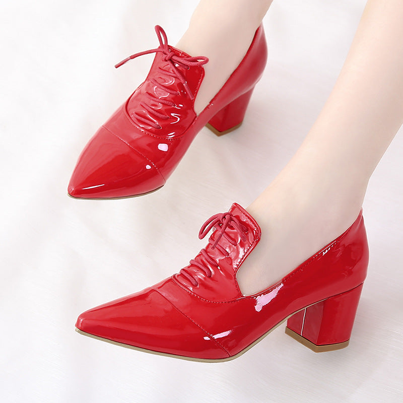 red Women's slip-on work/casual lace-up shoes with pointed toe
