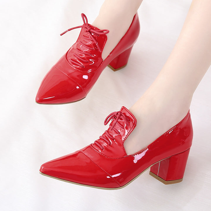 red Women's slip-on work/casual lace-up shoes with pointed toe