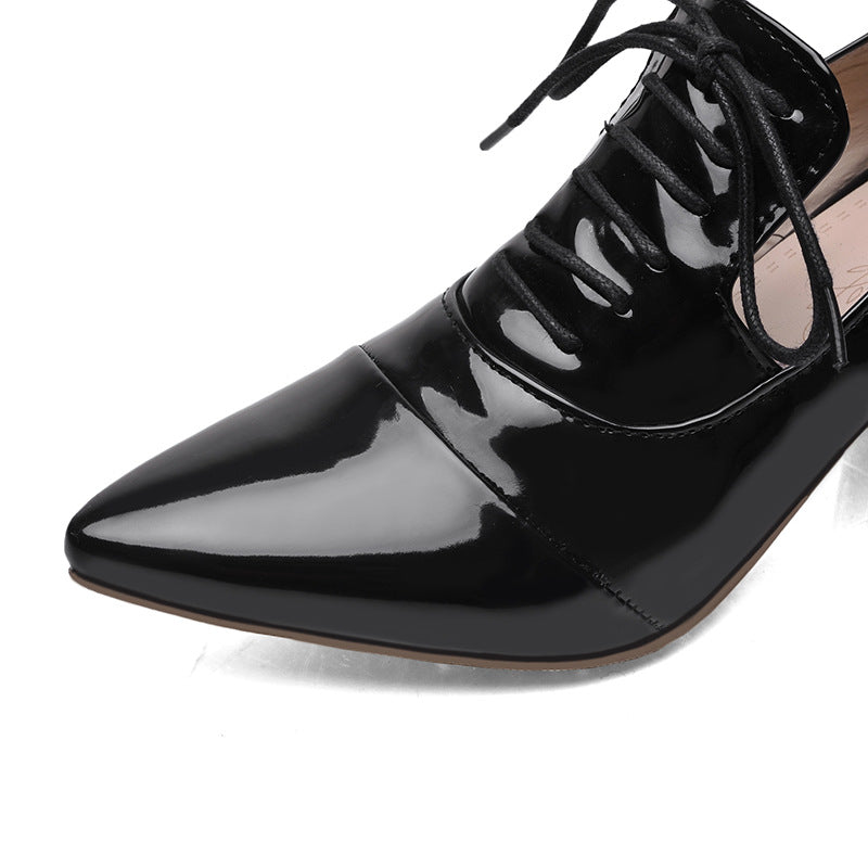 black Women's slip-on work/casual lace-up shoes with pointed toe