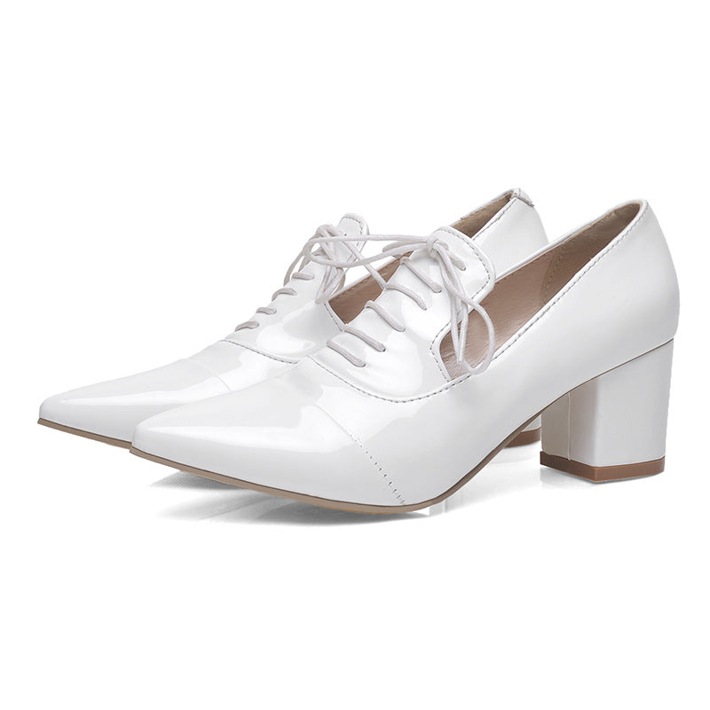 white Women's slip-on work/casual lace-up shoes with pointed toe