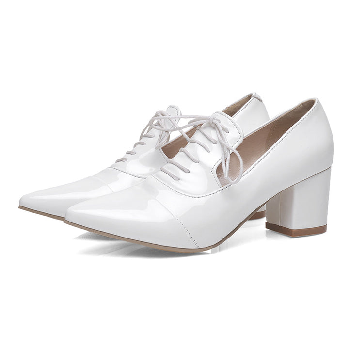 white Women's slip-on work/casual lace-up shoes with pointed toe