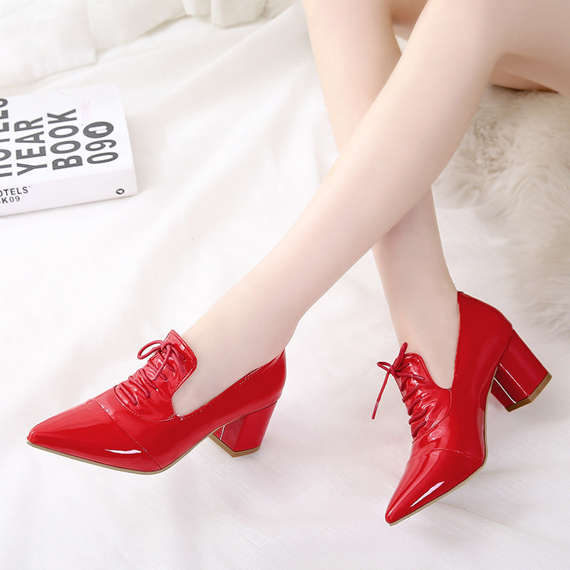 red Women's slip-on work/casual lace-up shoes with pointed toe