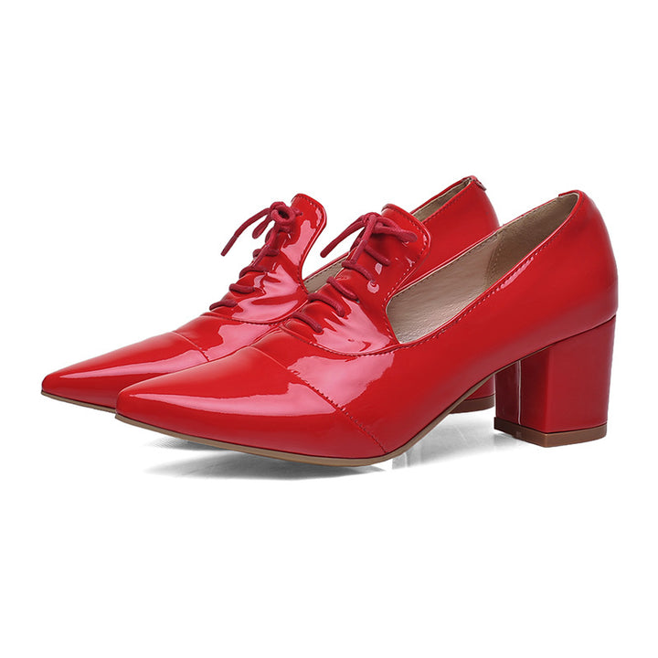 red Women's slip-on work/casual lace-up shoes with pointed toe