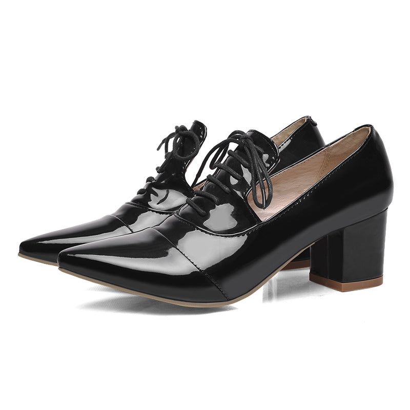 black Women's slip-on work/casual lace-up shoes with pointed toe