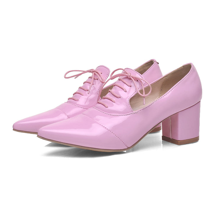 pink Women's slip-on work/casual lace-up shoes with pointed toe