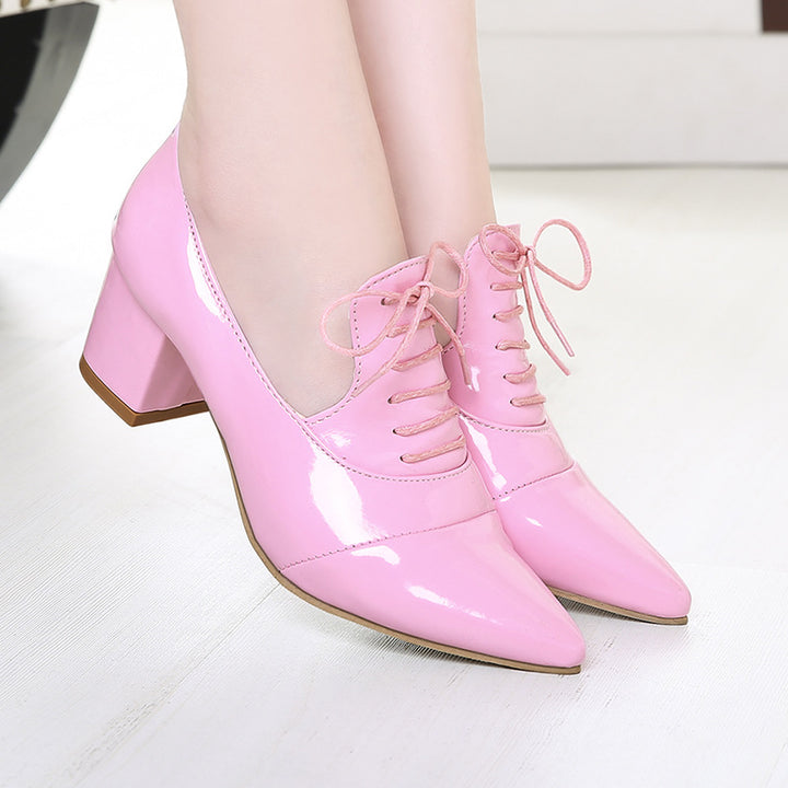 pink Women's slip-on work/casual lace-up shoes with pointed toe