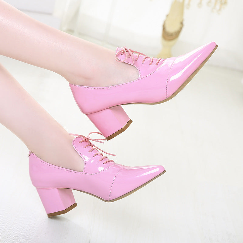 pink Women's slip-on work/casual lace-up shoes with pointed toe