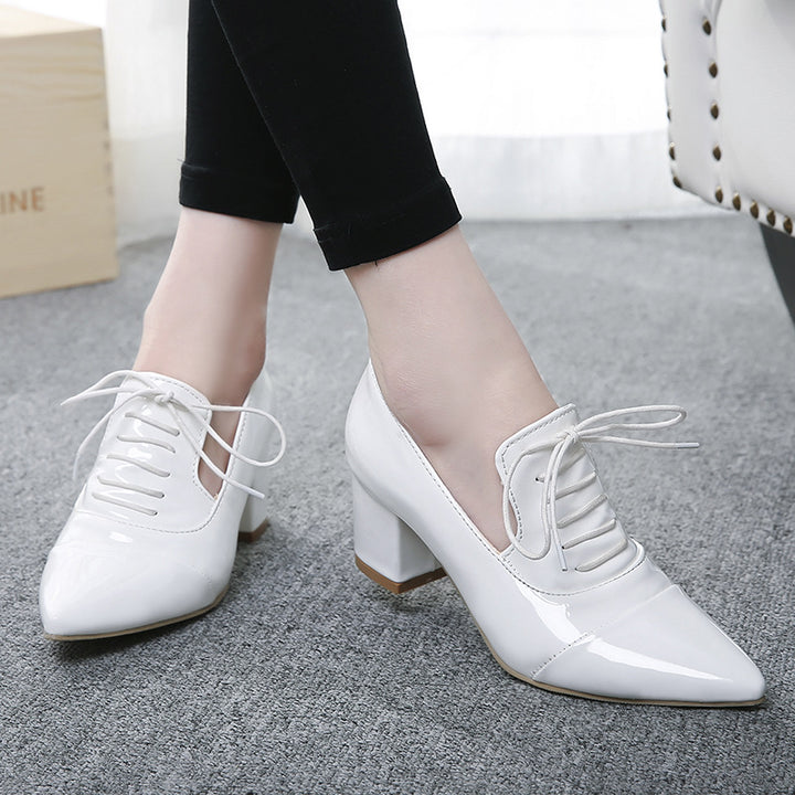 white Women's slip-on work/casual lace-up shoes with pointed toe