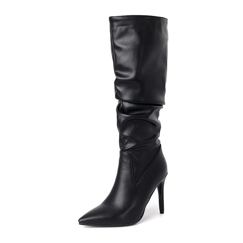 Women's slouch stiletto heels boots under the knee