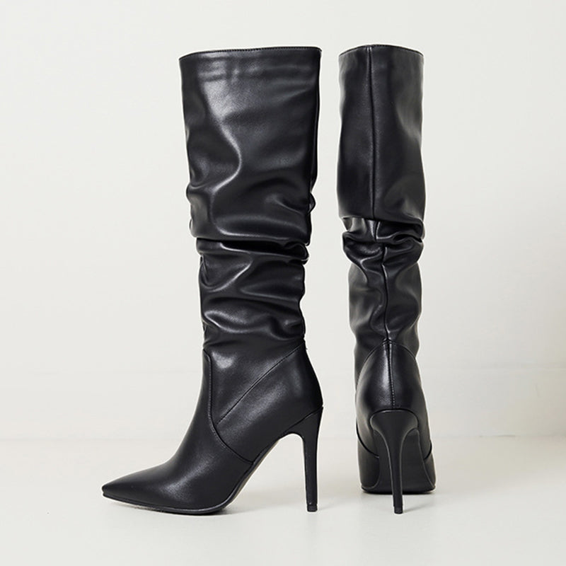 Women's slouch stiletto heels boots under the knee