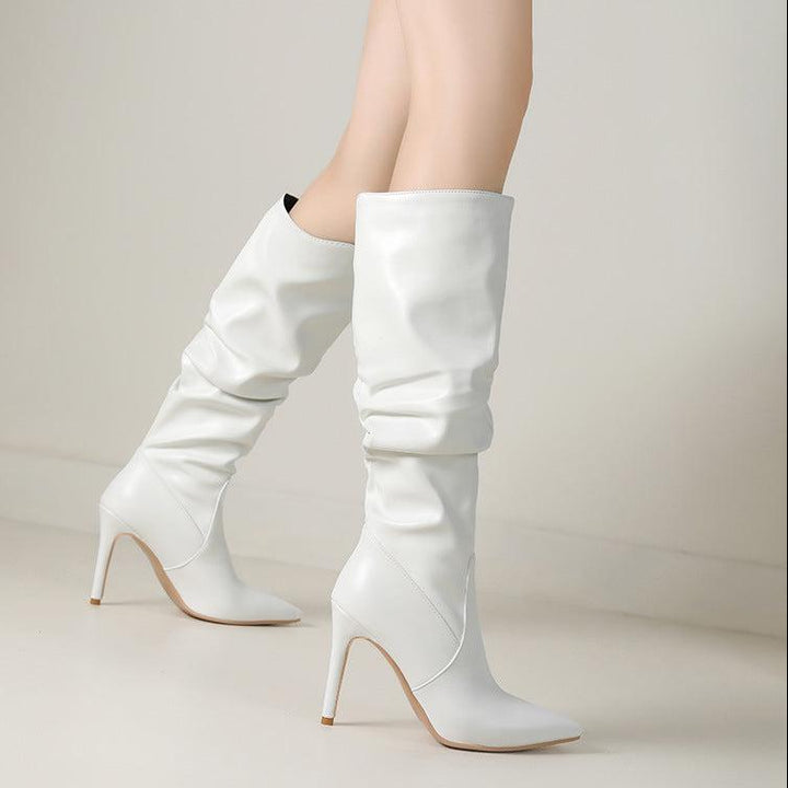 Women's slouch stiletto heels boots under the knee