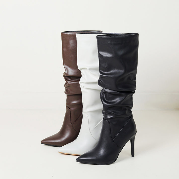 Women's slouch stiletto heels boots under the knee