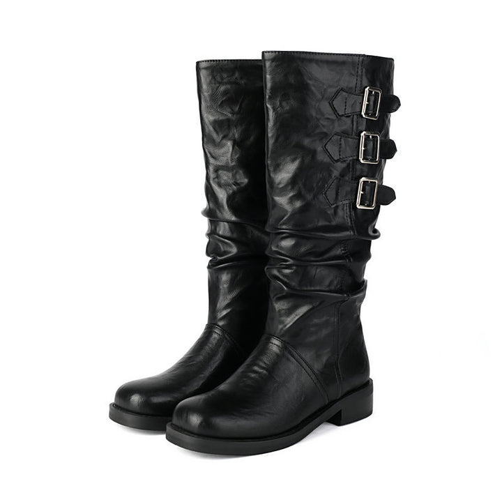 black Women's slouchy biker boots under the knee
