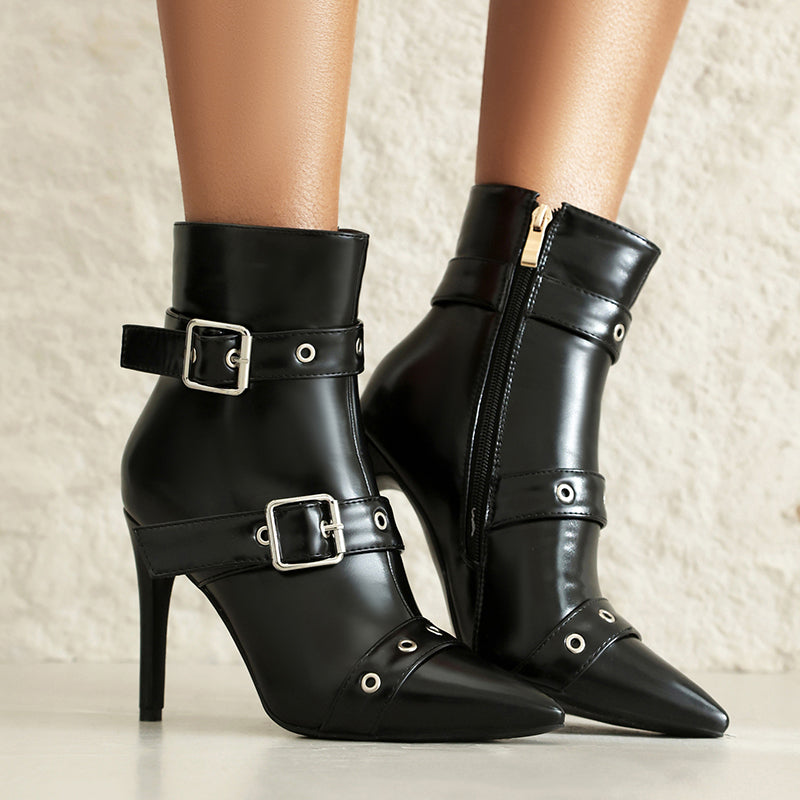 Women's stiletto heels buckle ankle boots