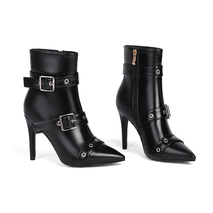 black Women's stiletto heels buckle ankle boots