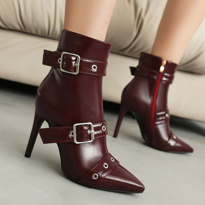 Women's stiletto heels buckle ankle boots