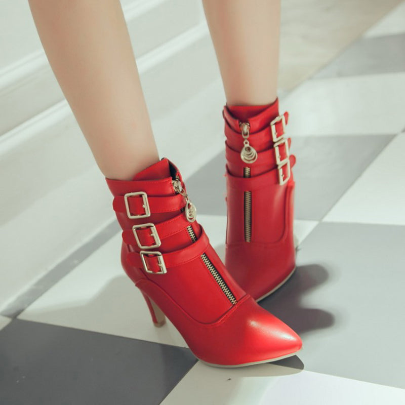 Women's strappy kitten heels ankle boots