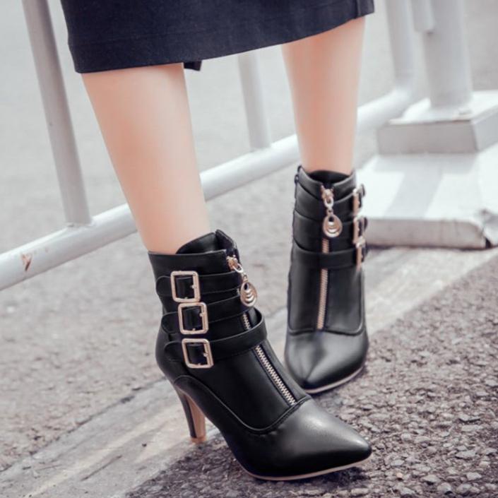 Women's strappy kitten heels ankle boots