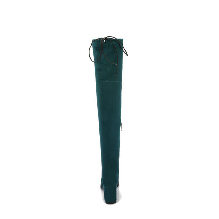green Women's stretchy chunky heels thigh boots